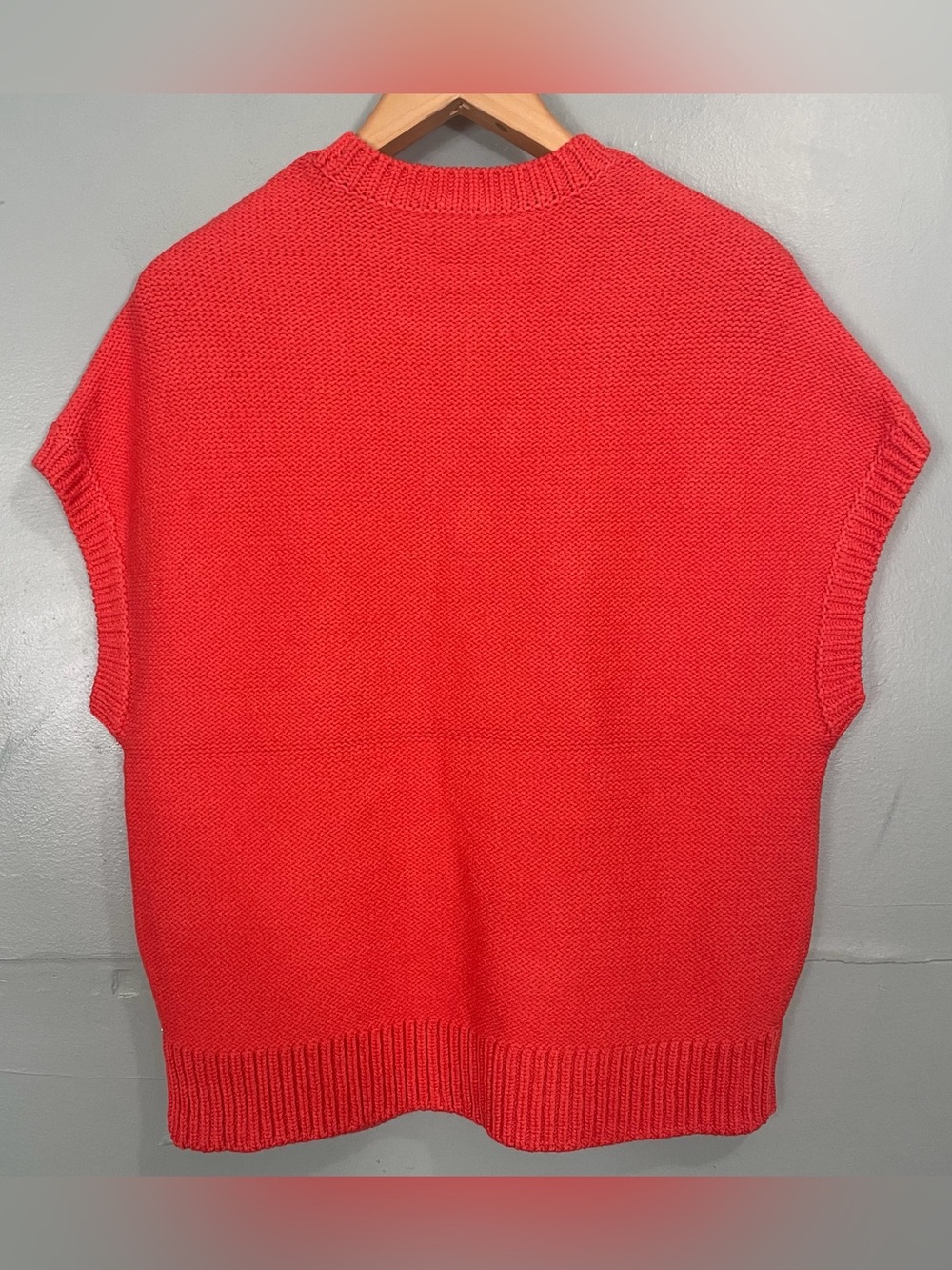 Pearl by Lela Rose Sweater Vest 3D Pom Pom Knitted Orange Women Medium - Picture 6 of 8